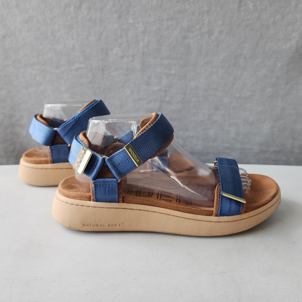 Woden Sandals Womens Size 9 Line Sport Blue Tan Adjustable Straps Scandinavian